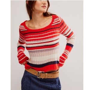 NWT FREE PEOPLE Lumen Stripe Pullover / Heart Eyes Combo. Size: M